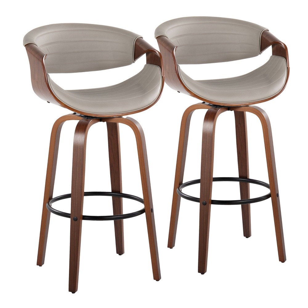 Photos - Chair LumiSource Set of 2 30" Symphony Swivel Barstools Walnut Wood/Pewter Gray PU Leather