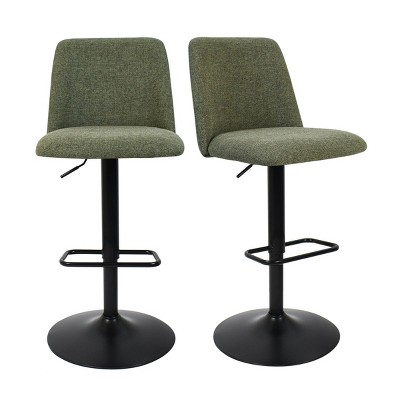 Green Upholstered Adjustable Swivel Bar Stools with Metal Base