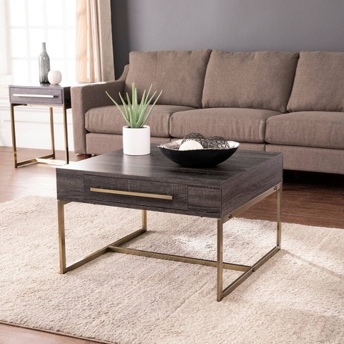 Frondi Square Cocktail Table Black Oak Antique Brass Aiden Lane Target