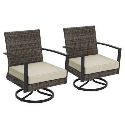 Heynemo Patio Swivel Dining Chairs with 360-Degree Rotating, All Weather Rattan Chairs with Cushion & Metal Frame for Porch, Bistro, Balcony, Beige