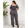 Clearlove Jumpsuits for Plus Size Women Casual Square Neck One Piece Floral Wide Leg Rompers - 4 of 4