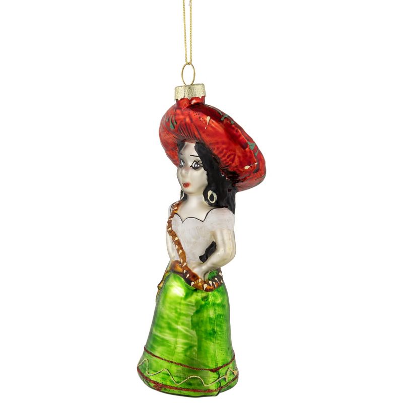 Northlight 5.75" Red and Green Latina Lady Glass Christmas Ornament, 4 of 6