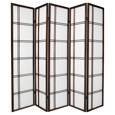 6 ft. Tall Double Cross Shoji Screen - Walnut (5 Panels)