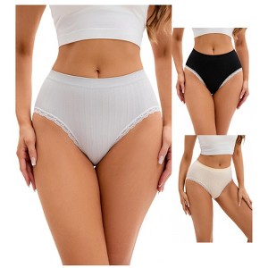 INSPIRE CHIC 3 Packs Women's Lace Trim Underwear Mid-Waisted Butt Lifter No Trace Briefs Panties - 1 of 4