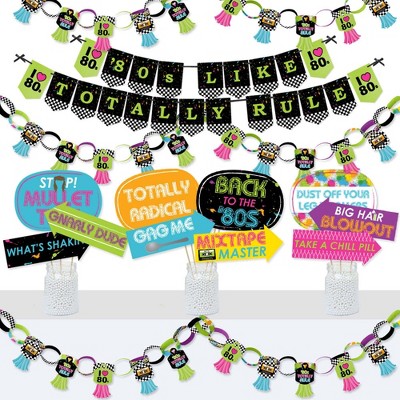 Big Dot of Happiness 80's Retro - Banner and Photo Booth Decorations - Totally 1980s Party Supplies Kit - Doterrific Bundle