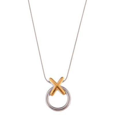 Anna-Kaci Two-Tone Circle and Cross Pendant Necklace with Snake Chain