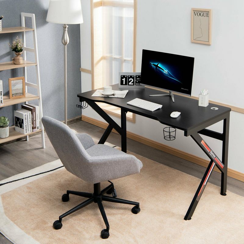 Costway 48'' K-shaped Gaming Desk Computer Table with Cup Holder & Headphone Hook, 3 of 10