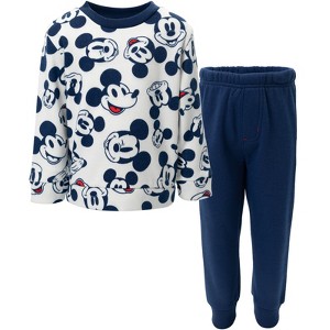 Disney Mickey Mouse Toddler Boys Fleece Pullover Sweatshirt and Pants Set Blue / White 3T - 1 of 4