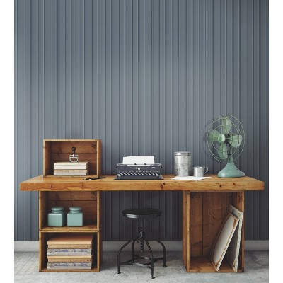 Navy Blue Wood Look Beadboard Peel and Stick Wallpaper