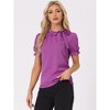 INSPIRE CHIC Women's Bow Tie Neck Solid Color Elastic Cuffs Elegant Office Short Sleeve Blouse - 2 of 4