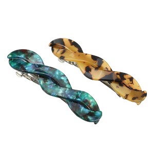 Unique Bargains Women's Tortoise Shell French Hair Barrettes Amber Green 2 Pcs - 1 of 4