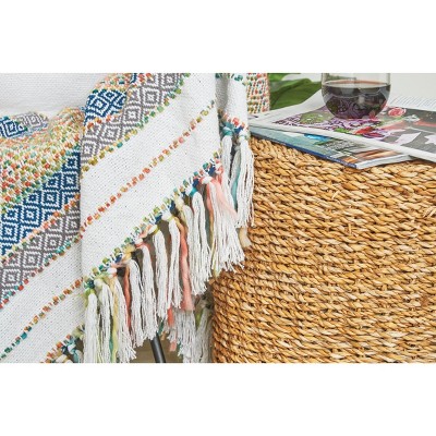 Multicolor Cotton Boho-Chic Reversible Throw Blanket
