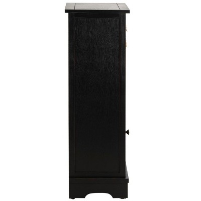 Distressed Black Pine Wood Accent Cabinet with Wicker Baskets