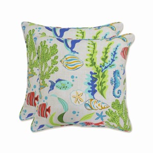 2pc Outdoor/Indoor Throw Pillows Coral Bay Blue - Pillow Perfect - 1 of 4