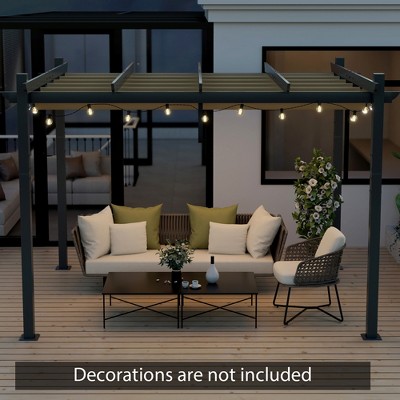 Beige Aluminum Retractable Pergola Canopy with Metal Frame