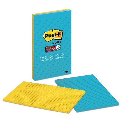 Post-it Notes Super Sticky Pads in New York Colors 5 x 8 45-Sheet 2/Pack 58452SSNY2