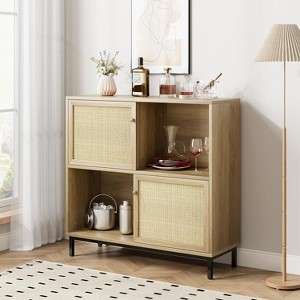 Jojoka Coffee Bar Cabinet,Wood Sideboard Cabinet with Sliding Door,Buffet Cabinet with 4 Storage,Brown - 1 of 4