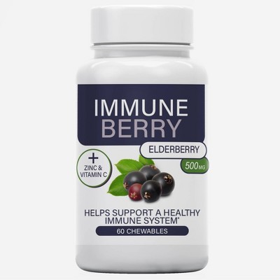 Immune Berry 500mg Elderberry, 22mg Zinc and Vitamin C Chewables - 60ct