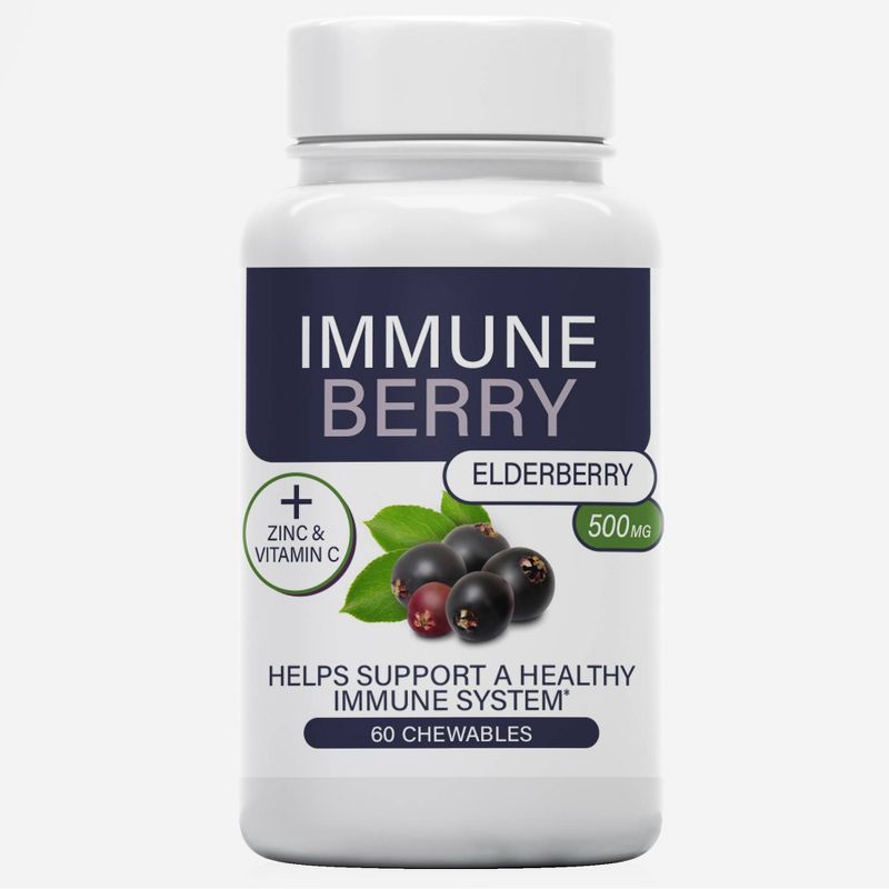 Immune Berry 500mg Elderberry, 22mg Zinc and Vitamin C Chewables - 60ct, 1 of 4