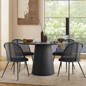 5-piece Dining Set for 4, 46" Round Dining Table Set with 4 Bouclé Fabric and Rattan Backrest Chair, Dining Room Furniture - Maison Boucle - 1 of 4