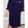 Women Plus Size Dress V Neck Ruffle Long Sleeve Long Dress Casual Summer Pleate Dress with Waistband - 3 of 4