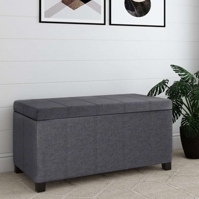 CAVINAS Faux Leather Storage Ottoman Bench,Ottoman with Stitched Design and Nailhead Trim for Living Room,Bedroom