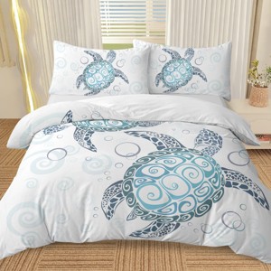 Boersma Sea Turtle Bedding Aqua Teal Blue Duvet Cover Sets Beach Turtle Bed Sets 3 Piece Turtle Themed Comforter Cover with 2 Pillowcases Twin Size - 1 of 4