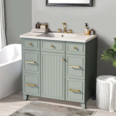 NicBex 36" Bathroom Storage Cabinet with Sink, Bathroom Cabinets with 1 Spacious Cabinet, 3 Storage Drawers for Bathroom