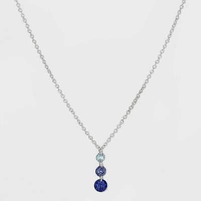 Silver Plated Triple Round Multi Cubic Zirconia Pendant Necklace - A New Day™ Blue