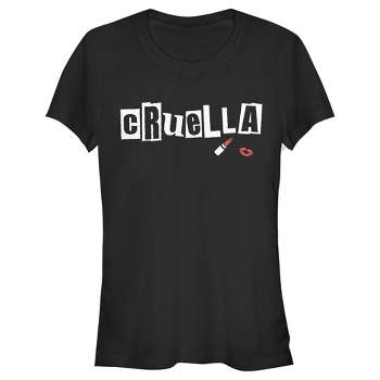 Juniors Womens Cruella Lipstick Logo T-Shirt