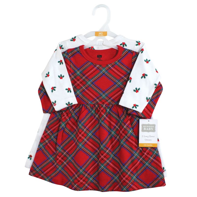 Hudson Baby Infant and Toddler Girl Cotton Dresses, Red Tartan, 2 of 5