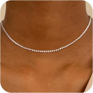 Tennis Choker Necklace for Women, 14K Gold/Silver Plated Cubic Zirconia Chain gold tennis necklace 2mm - 1 of 4