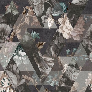 Timepiece Moonstone Grey Floral Geometric Paste the Wall Wallpaper - 1 of 4
