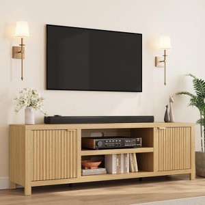 Fluted TV Stand for Tvs up to 80",Mid Century Modern TV Stand with Open Shelf,Entertainment Center Wood TV Media Console for Living Room - 1 of 4
