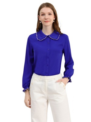 Allegra K Women's Sweet Ruffle Peter Pan Collar Long Sleeves Button Down Shirt
