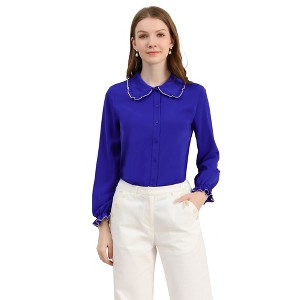 Allegra K Women's Sweet Ruffle Peter Pan Collar Long Sleeves Button Down Shirt - 1 of 4