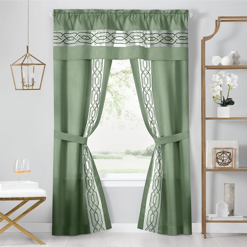 Kate Aurora Pacifico 5 Piece Rod Pocket All In One Attached Semi Sheer Window Curtain Panels & Valance Set, 1 of 3