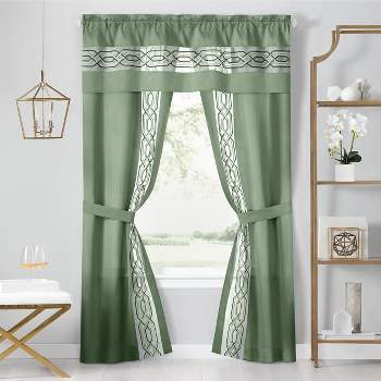 Kate Aurora Pacifico 5 Piece Rod Pocket All In One Attached Semi Sheer Window Curtain Panels & Valance Set