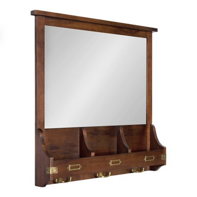 24" x 24" Stallard Wood Wall Mirror with Hooks Walnut Brown - Kate and Laurel