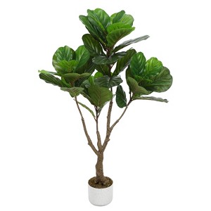 Orieon 3.8FT Fake Fiddle Leaf Fig Tree with Silk Leaves, Natural Trunk Artificial Plant in Pot for Indoor Home & Office Decor - 1 of 4