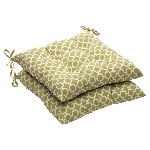 Outdoor 2 Piece Tufted Chair Cushion Set Green White Geometric Target