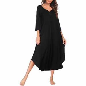 Ekouaer Long Nightgown for Women 3/4 Sleeves Nightshirt Maxi Sleep Dress Plus Size Loungewear Full Length Sleepwear - 1 of 1