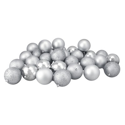 Northlight 32ct Shatterproof 4-Finish Christmas Ball Ornament Set 3.25" - Silver