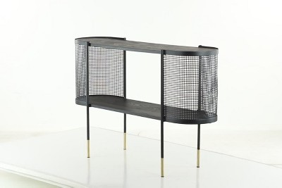 Elegant Black Metal Console Table with Storage Shelf