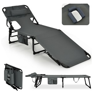 Gymax 1PCS/2PCS Outdoor Beach Lounge Chair Folding Chaise Lounge 5-Level Backrest Blue & Green/Blue/Turquoise/Gray/Black/Beige/Pink/Hot Pink - 1 of 4