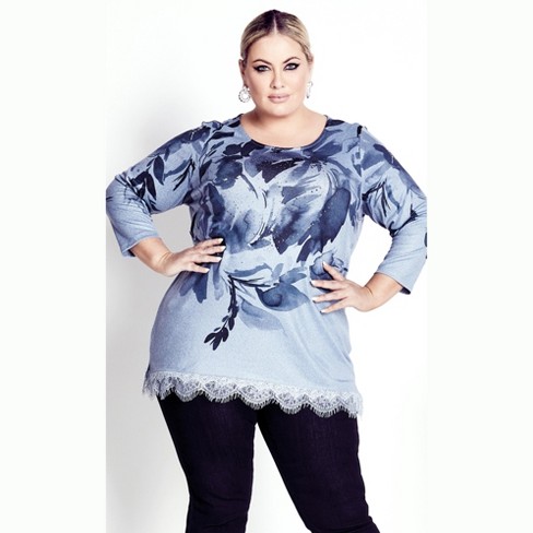 Women's Plus Size Burrow Placement Top - Blue