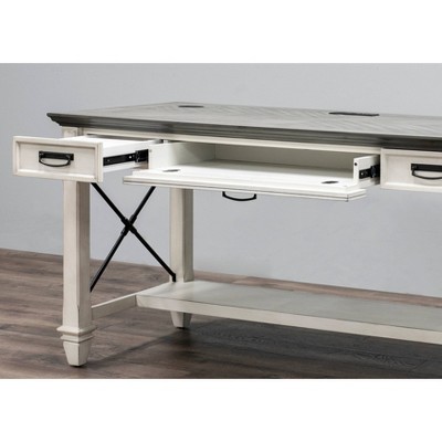 Hartford 64" Vintage White Writing Desk with Power Outlets and USB