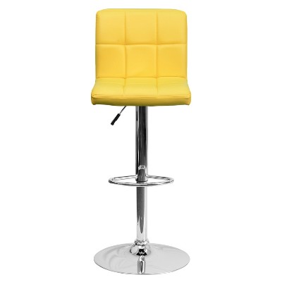 Yellow Quilted Adjustable Height Swivel Barstool with Chrome Base
