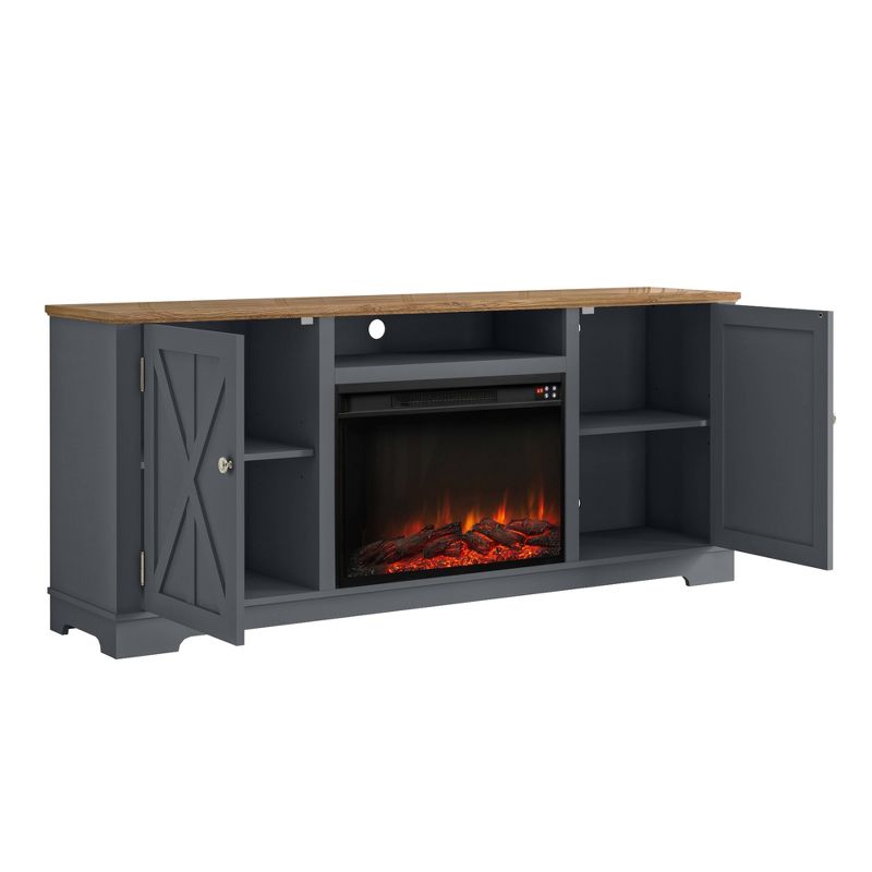 70&#34; Farmhouse Wooden TV Stand for TVs up to 75&#34; with Electric Fireplace Gray - Festivo, 6 of 12