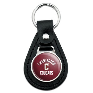 College of Charleston Official Logo Black Leather Keychain - 1 of 4